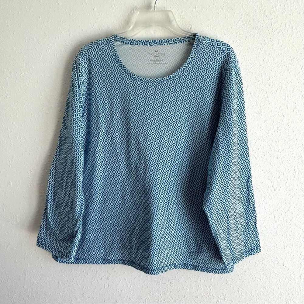 Talbots Stretch Top Women's Plus Size 3X Blue Cotton Blend Long Sleeve Casual